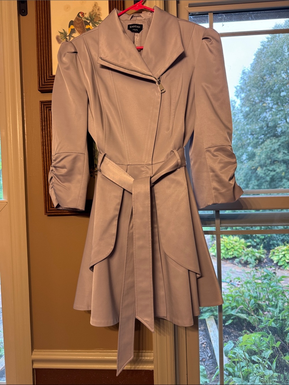 bebe lilac trench coat with belt